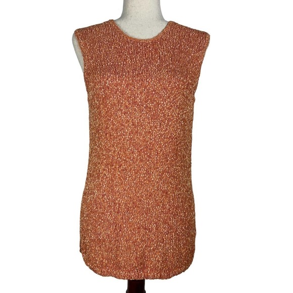 LAURA ASHLEY SLEEVELESS CREW NECK SIDE SLIT SWEATER TANK TOP ORANGE MEDIUM EUC - Picture 1 of 12